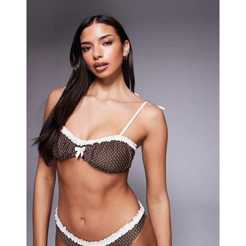 The Frolic exclusive ruffle trim tie shoulder bikini top co-ord