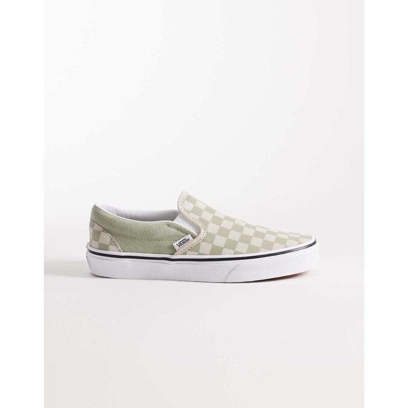 Vans Slip-On trainers in sage green checkerboard