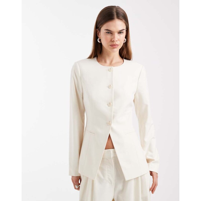 Vero Moda tailored collarless fitted blazer co-ord in cream-White 113545666