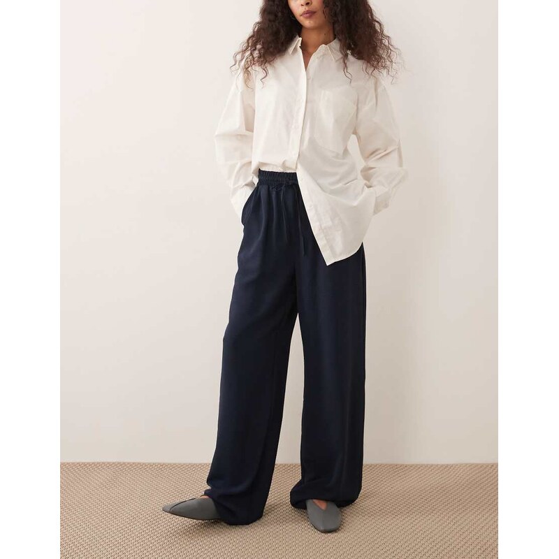 Vila tie waist wide leg trousers in navy 115521679