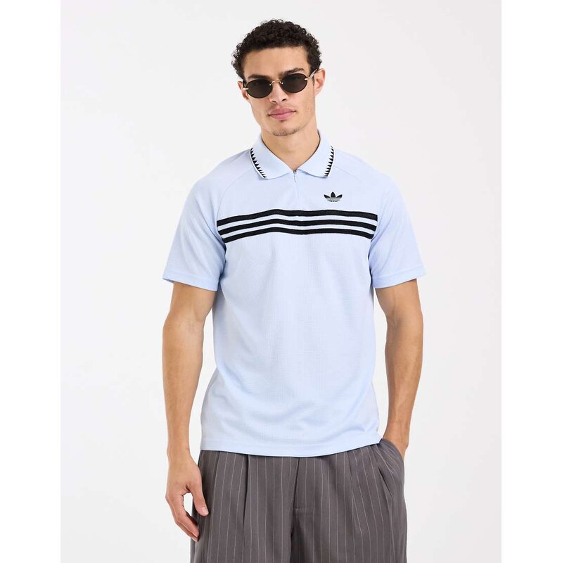 adidas Originals Chest stripes slim polo in crystal sky-Blue
