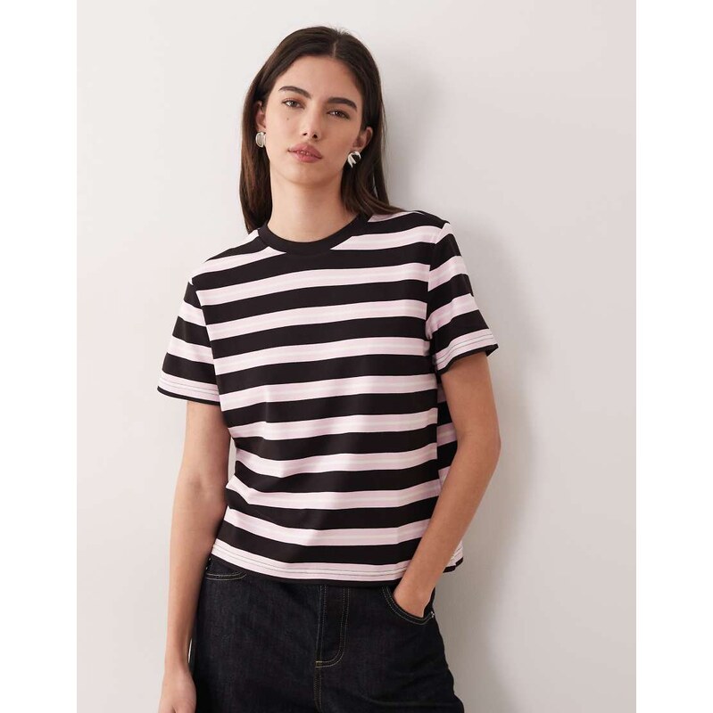Mango classic t-shirt in pink and brown stripe