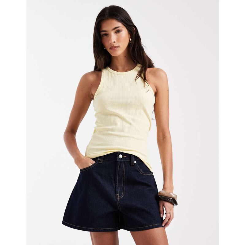 Pieces racer neck tank top in pale yellow 115522542