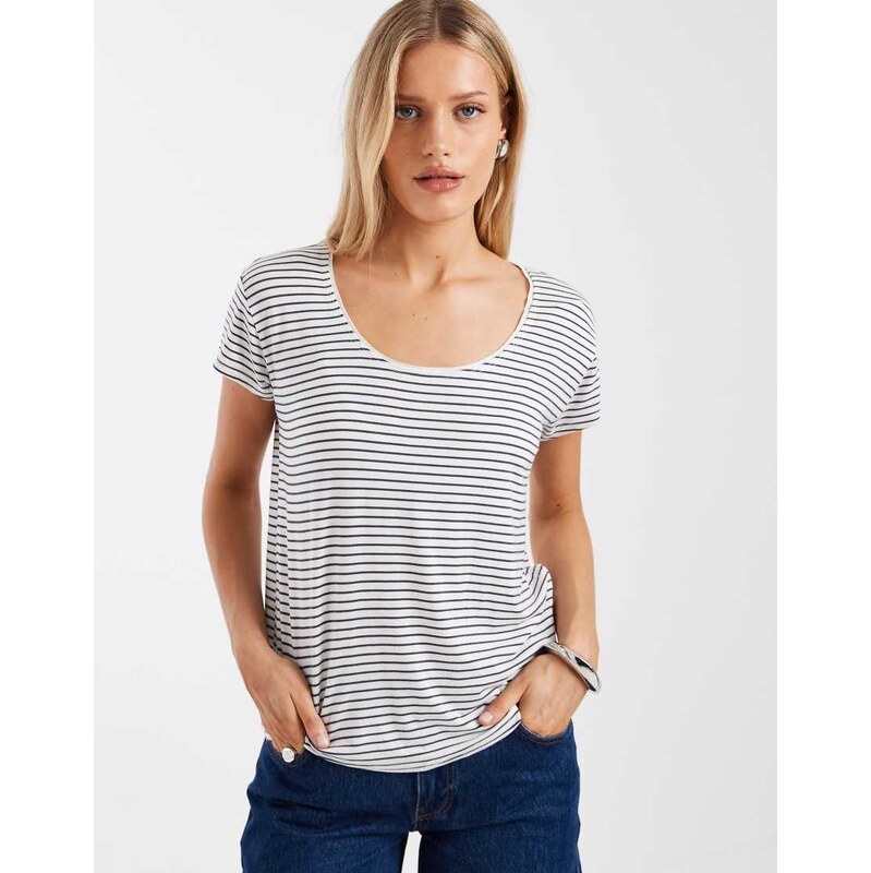 Hollister short sleeve scoop neck t-shirt in white stripe-Grey