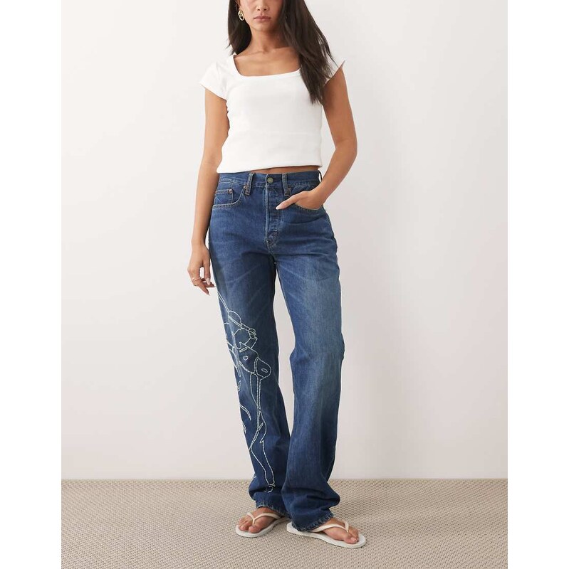 Polo Ralph Lauren straight leg jeans with embroidery in mid blue 113534222