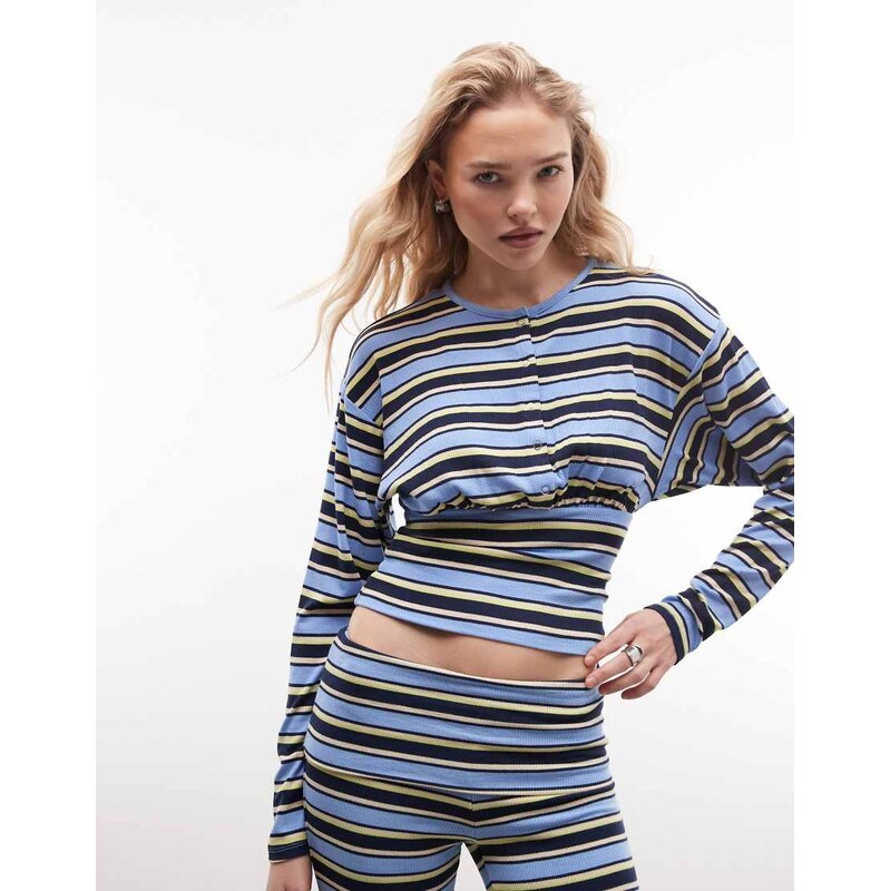AFRM Selma ribbed knit cardigan co-ord blue stripe
