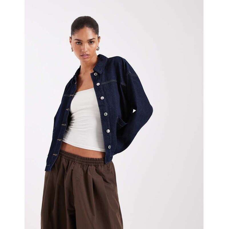 Vero Moda denim shacket with front pockets in dark blue rinse