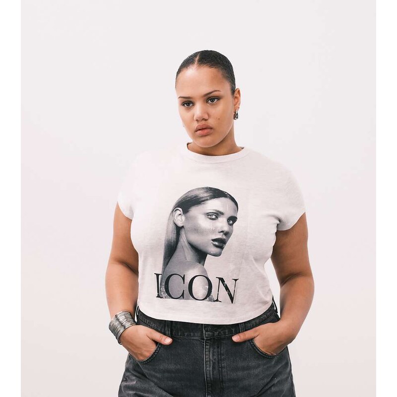 ASOS Curve ASOS DESIGN Curve baby tee with icon magazine graphic in 113545691