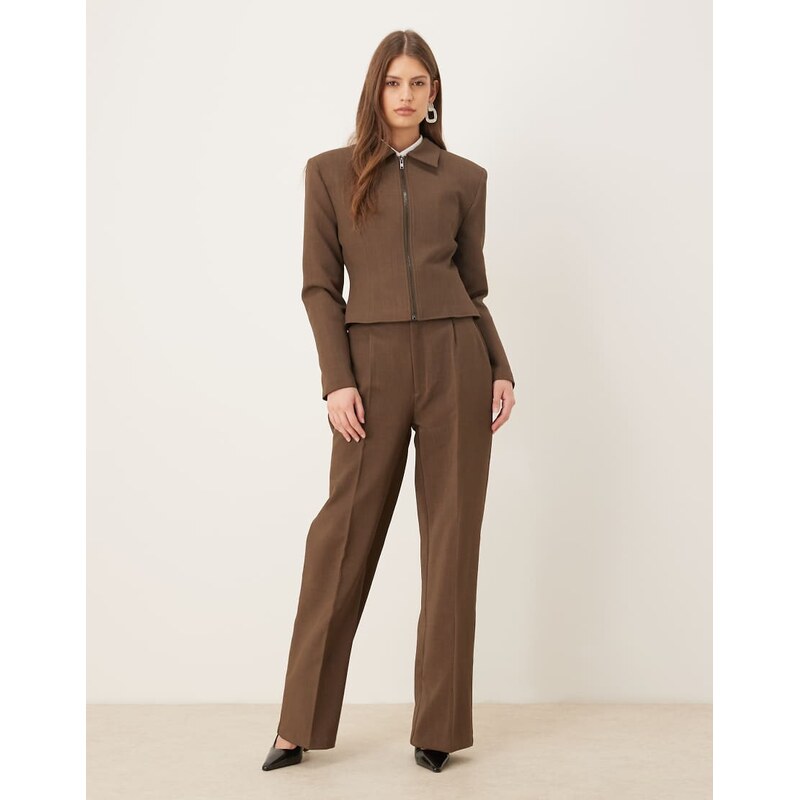 Wanderdoll Maeve wide leg tailored trousers co-ord in chocolate