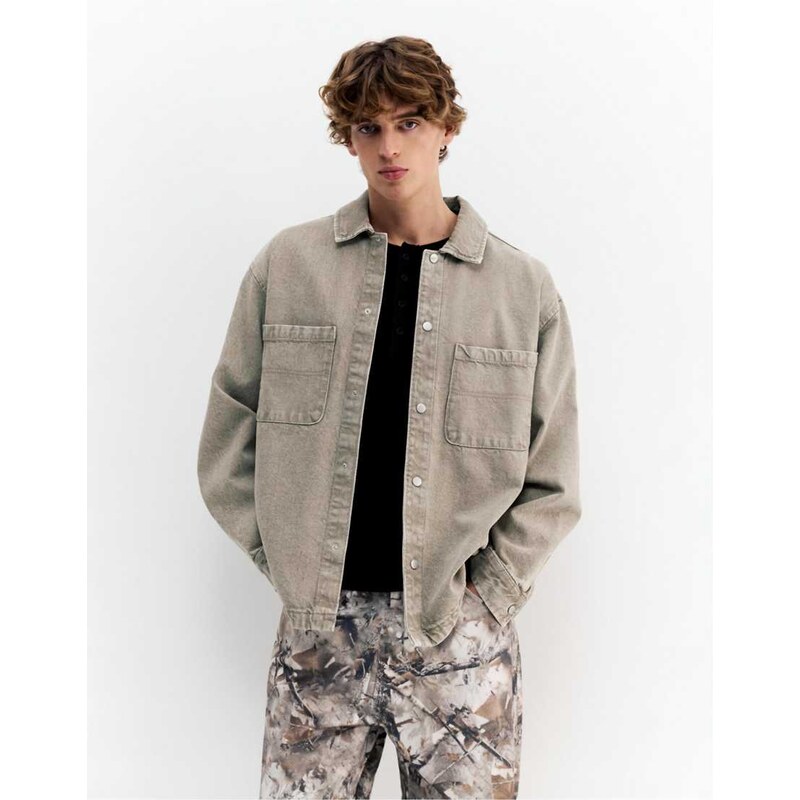 Pull&Bear Washed-finish denim shirt in grey