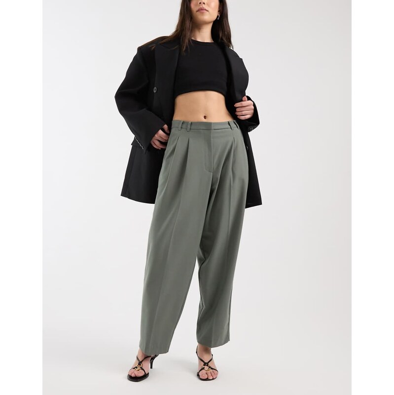ASOS DESIGN tailored textured baggy tapered trousers in olive