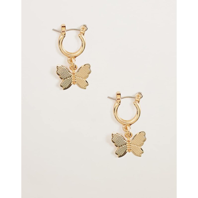 Pieces butterfly hoop earrings in gold tone 113537380