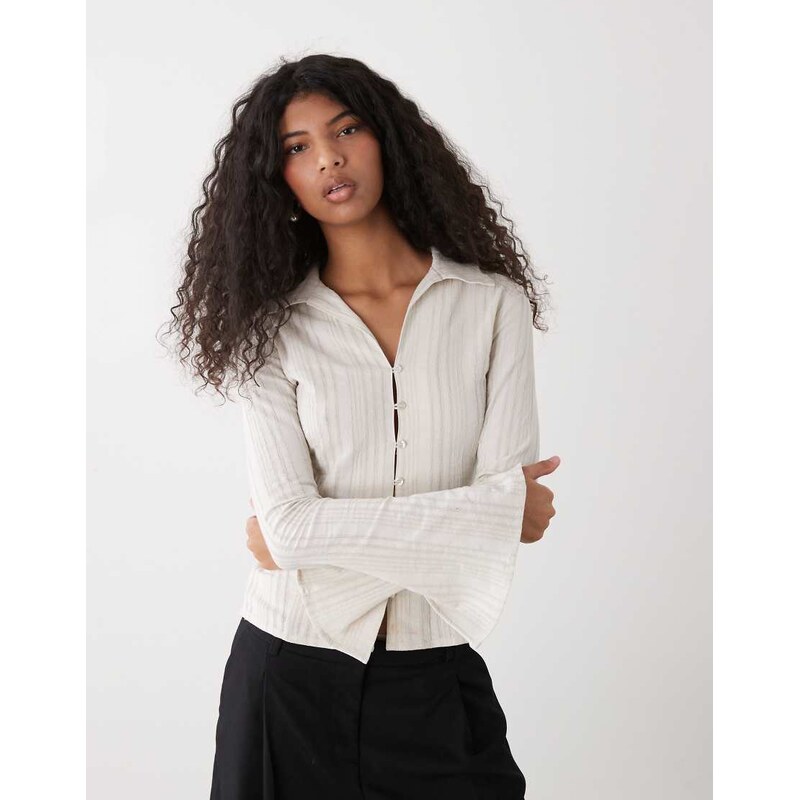Weekday button up long sleeve shirt in beige stripe-Brown 113745796