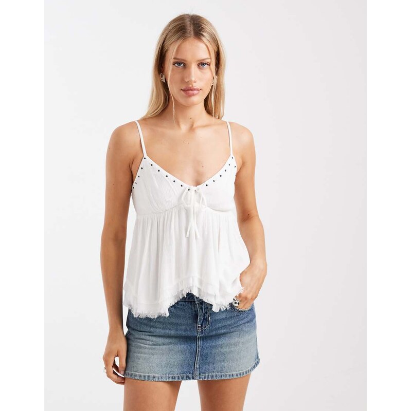 Hollister ruffle boho babydoll cami in white