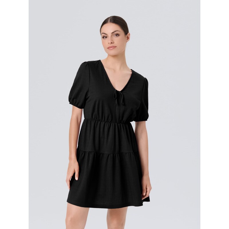 Sinsay - Klasické mini šaty babydoll s viskózou - černá