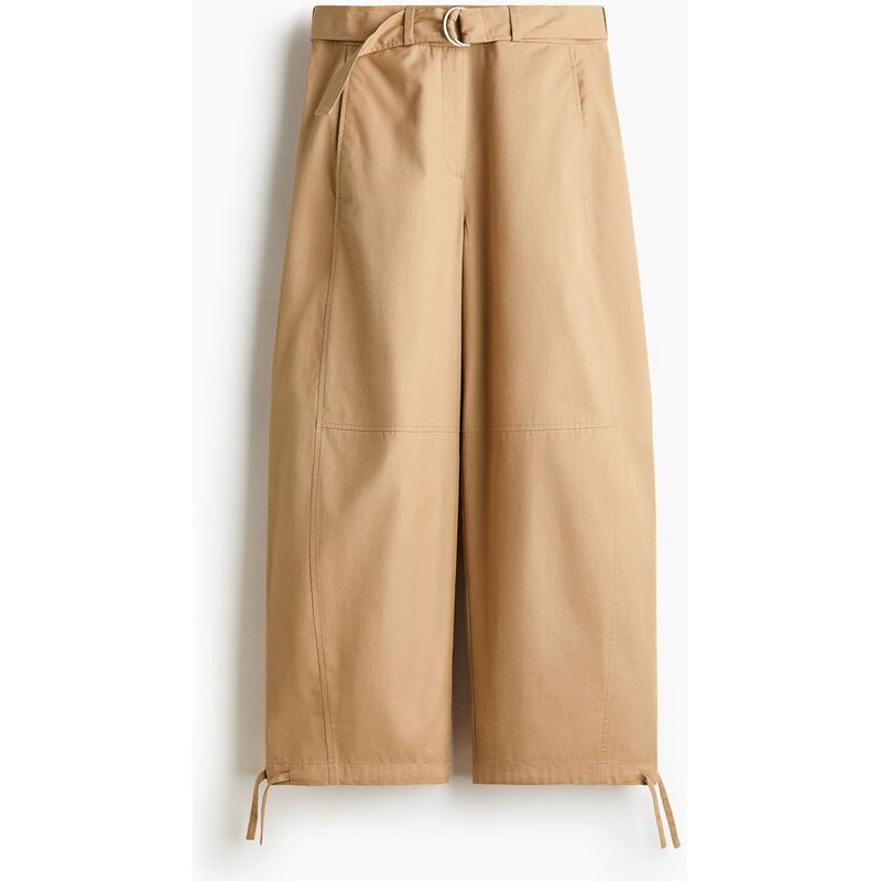 H&M - Belted cotton trousers - Béžová