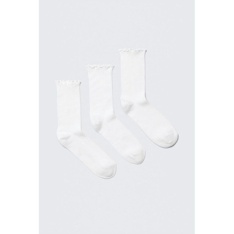 H&M - 3-pack Frill Edge Socks - bílá 113501762