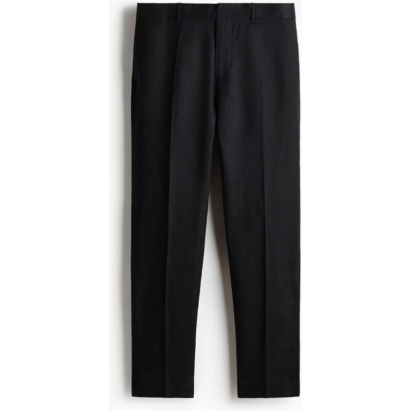 H&M - Lněné společenské kalhoty Slim Fit - Černá