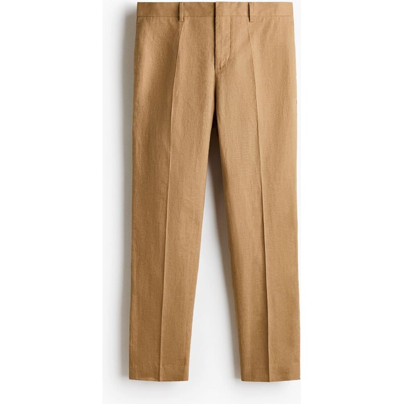 H&M - Lněné společenské kalhoty Slim Fit - Béžová