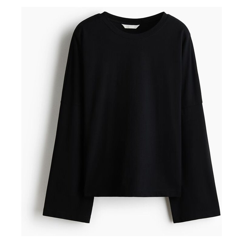 H&M - Bavlněný tops dlouhým rukávem - Černá