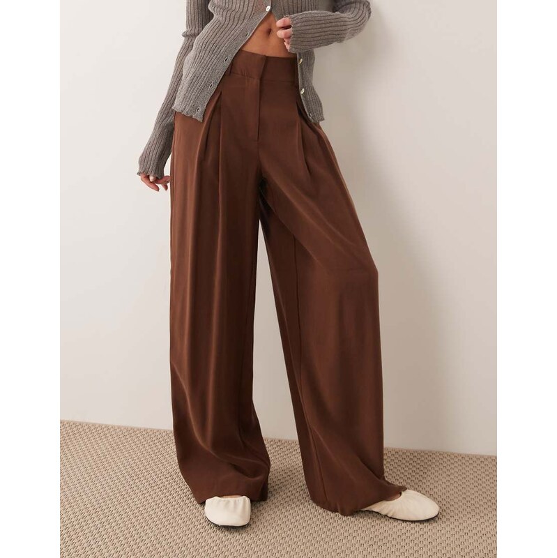 AWARE high waisted pleat front trousers in chocolate brown 115519552