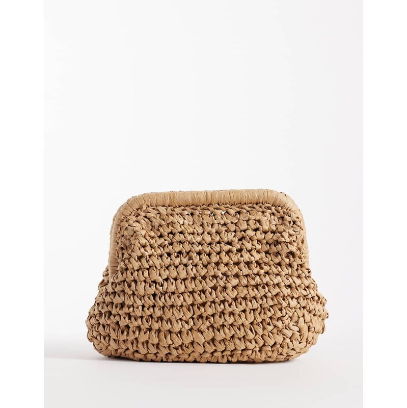 ASOS DESIGN hand crochet straw frame clutch bag with detachable 113537330