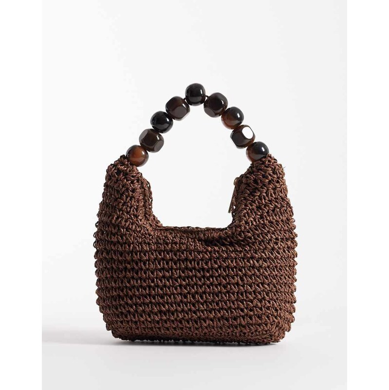 ASOS DESIGN straw grab bag with resin ball handle in chocolate