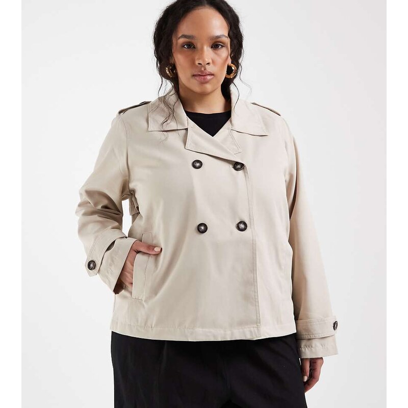 ONLY Curve short trench coat in beige-Neutral
