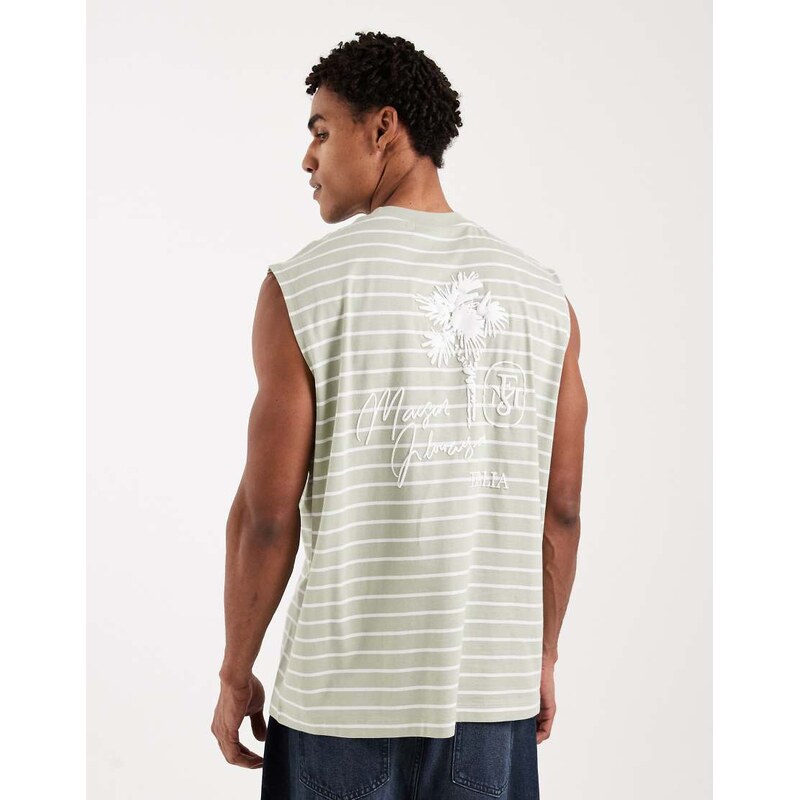 ASOS DESIGN oversized tank with puff print graphic in green and