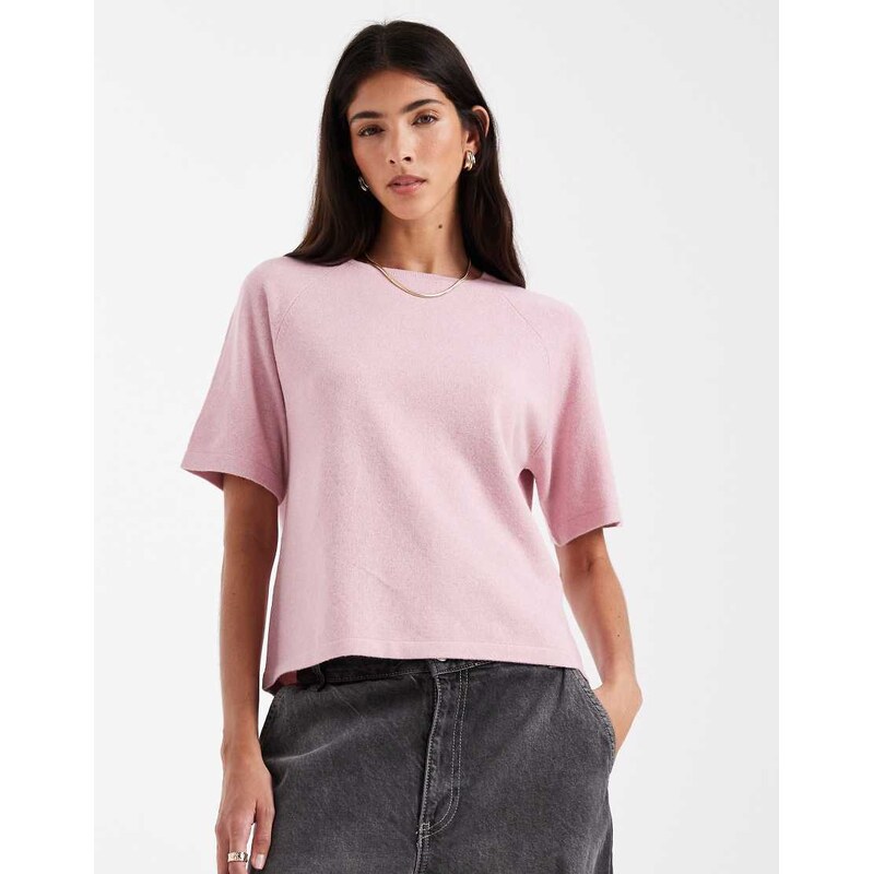 Pieces short sleeve knitted jumper in light pink melange 115521429