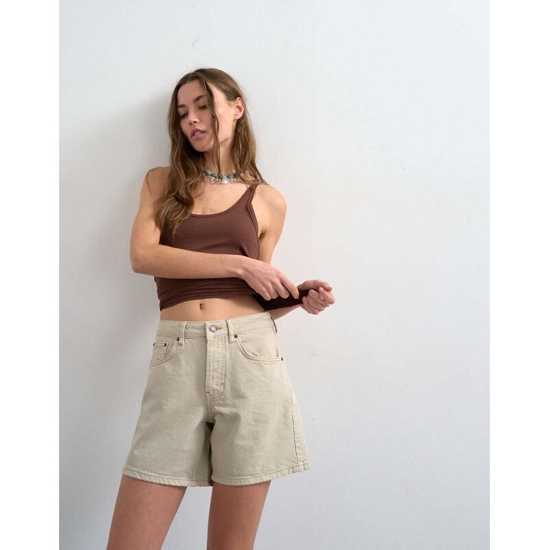 Topshop denim Editor short in oat-Neutral