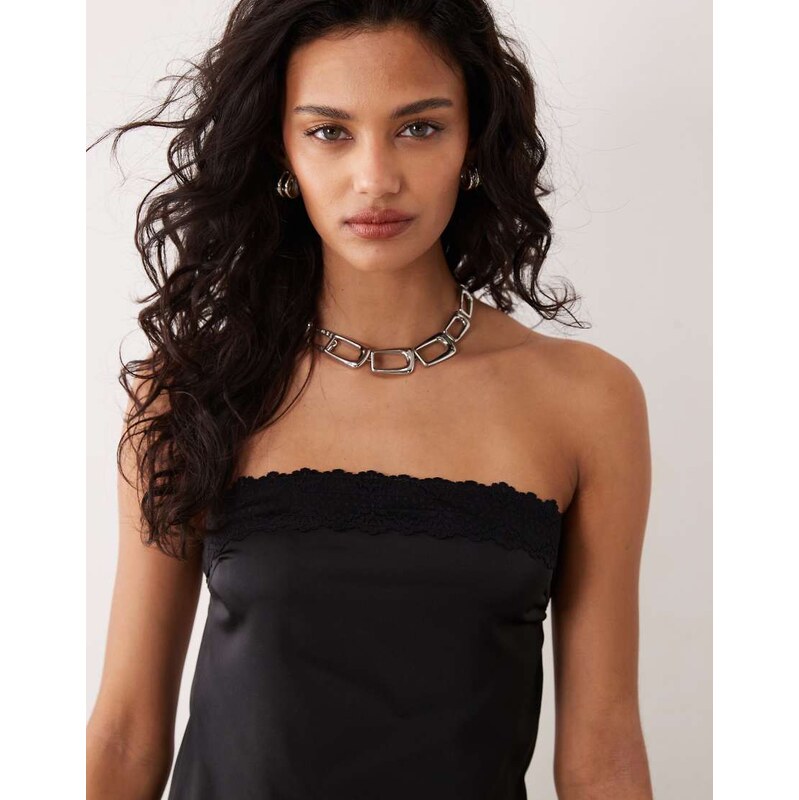 Motel Minae tie waist satin bandeau top in black