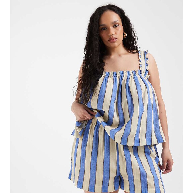 ASOS Curve ASOS DESIGN Curve Delilah stripe beach short in blue