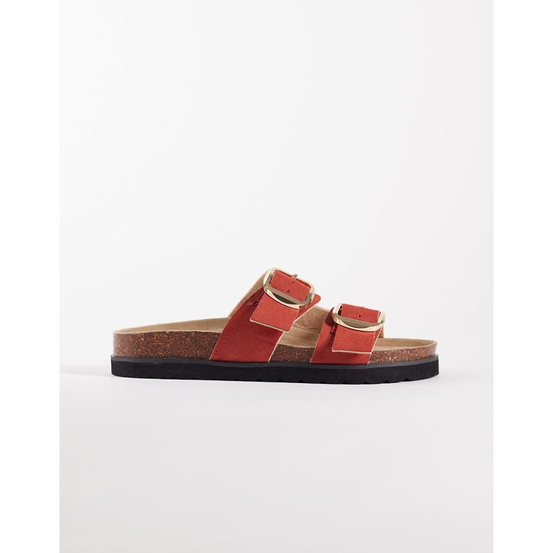 New Look double buckle sandal in rust-Red