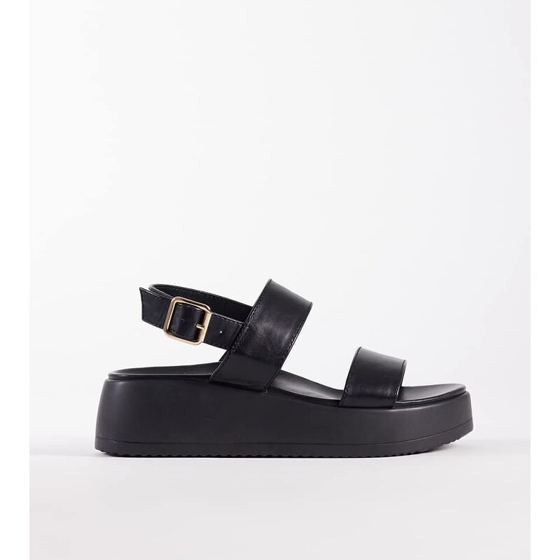 New Look Wide Fit faux leather flatform sandal in black 114403847