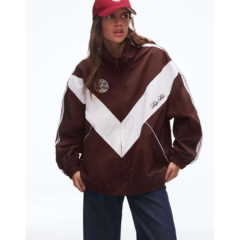 Bershka Embroidered technical jacket in brown 113562048