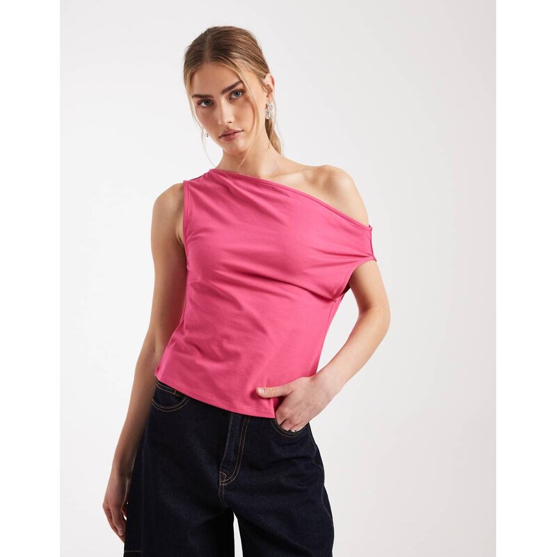 ASOS DESIGN cotton off shoulder top in magenta-Pink