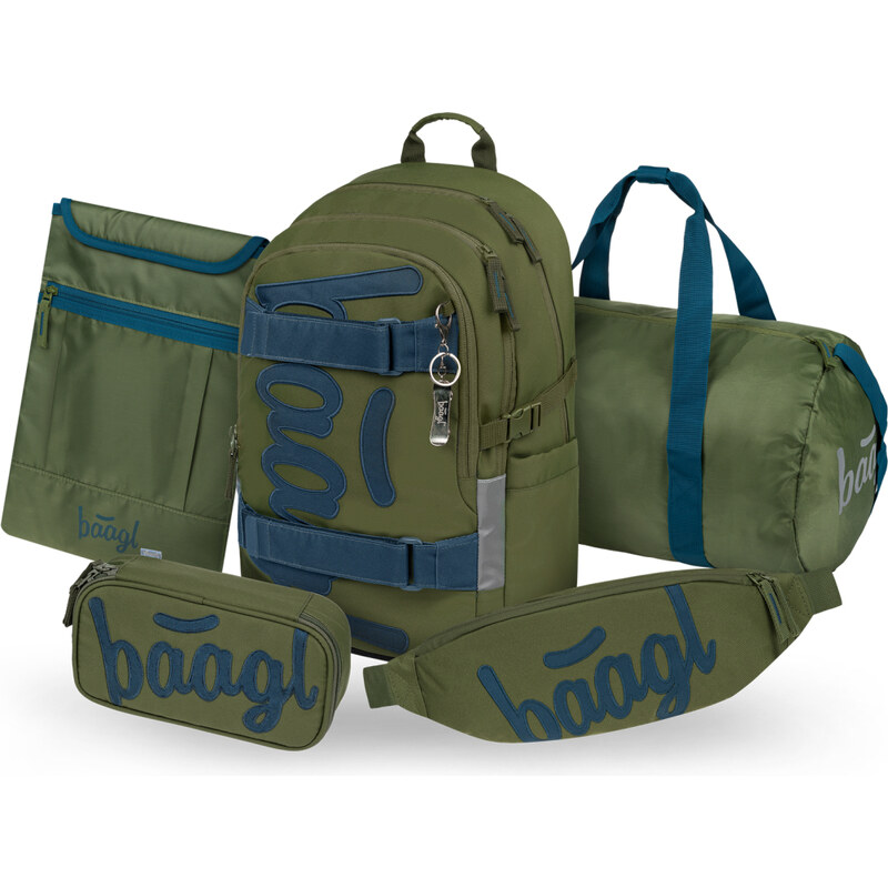 BAAGL SET 5 Skate Olive: batoh, penál, sportovní taška, ledvinka