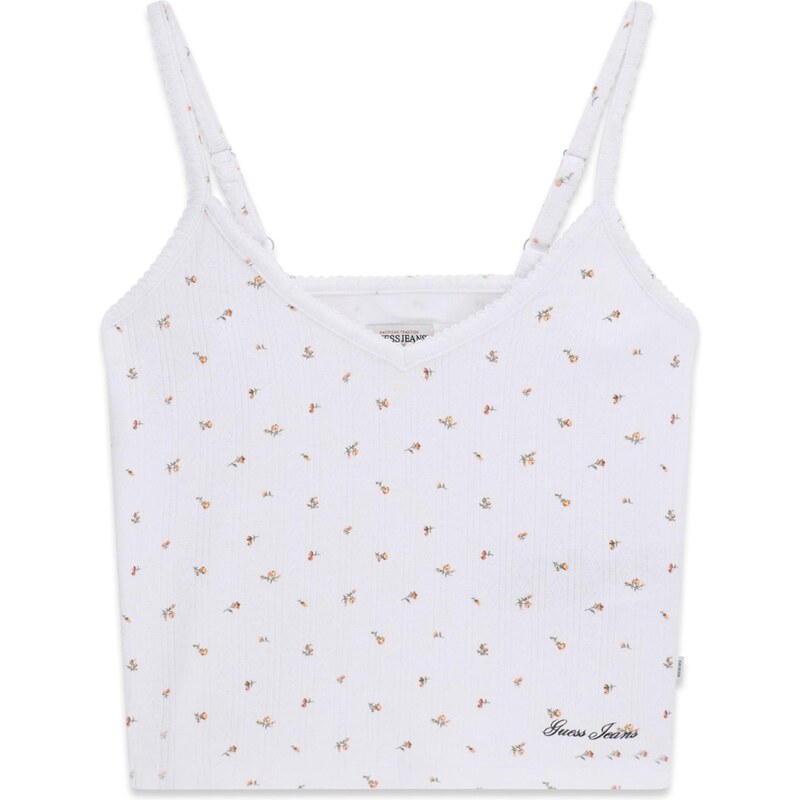 GUESS JEANS Top POINTELLE žlutá / khaki / korálová / bílá