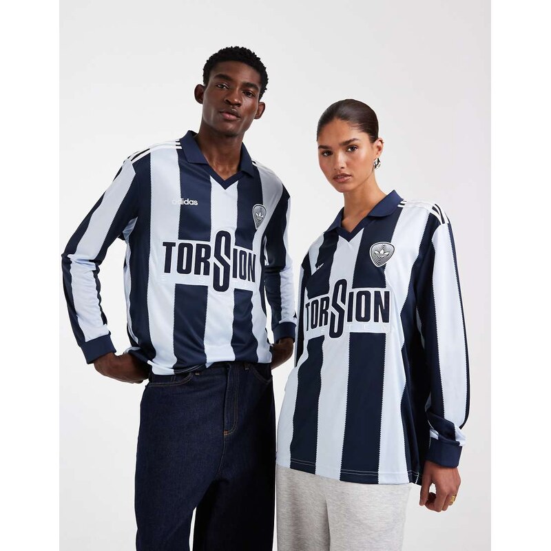 adidas Originals long sleeve 96 jersey in light blue and navy stripe 113545598
