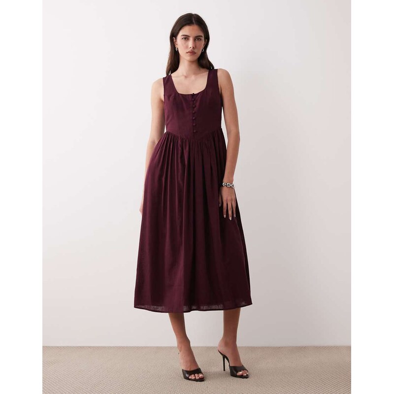 Nobodys Child Cora button down bodice midi dress in deep plum