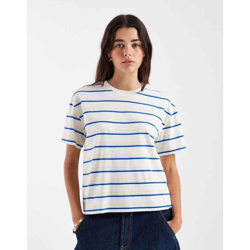 New Look stripe boxy tee in cream-White 114866941