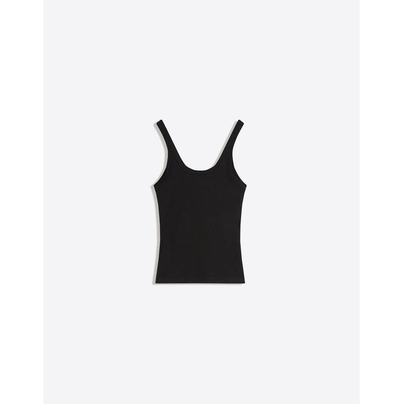 Bershka Ribbed vest top in black