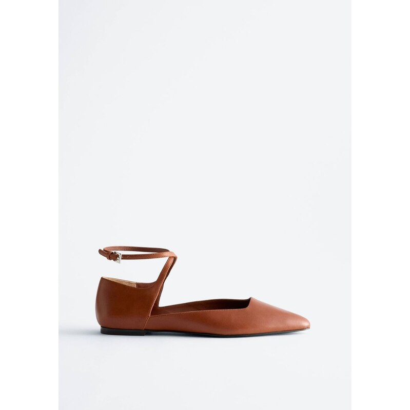 H&M - Kožené balerínys překříženými pásky - oranžová 113547620