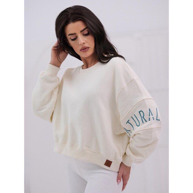 Dámská mikina bez kapuce Oversize krémová Natural Side Haft Logo
