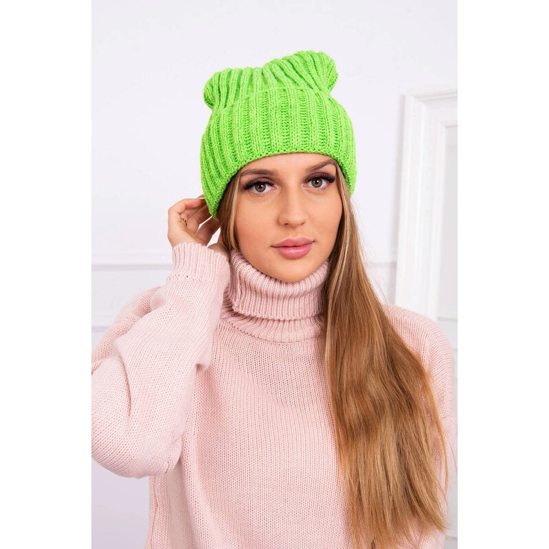 K-Fashion Čepice Magda s ohrnutím K293 zelená neonová