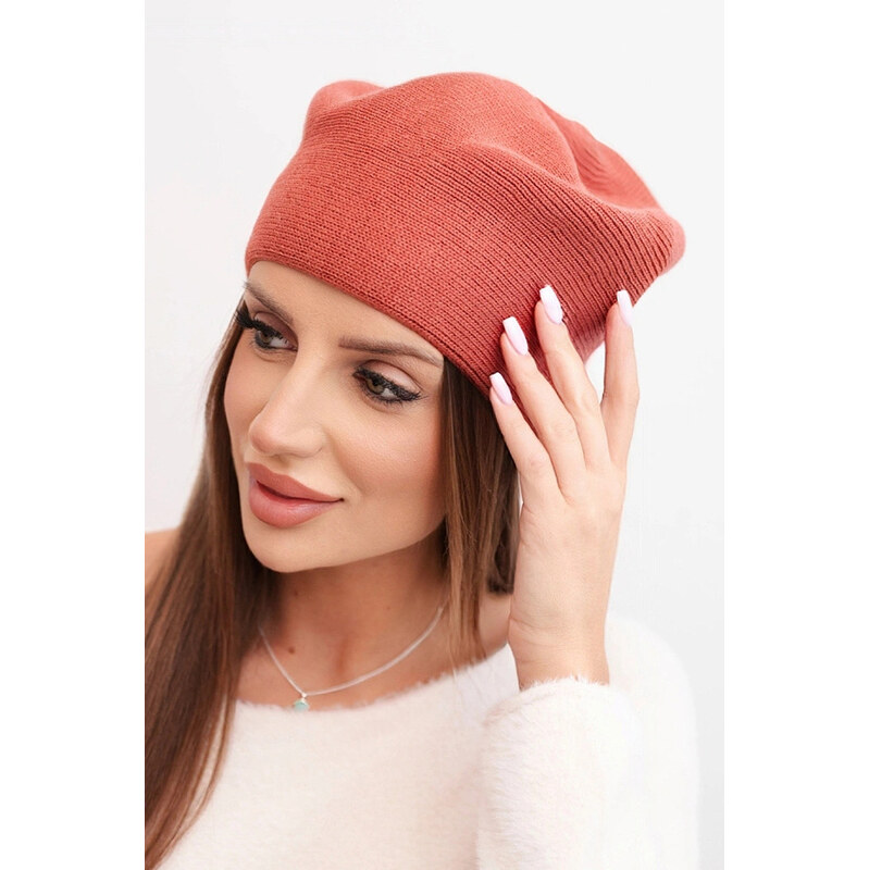 K-Fashion Dámská čepice klasická hladká beanie K420 rezavá