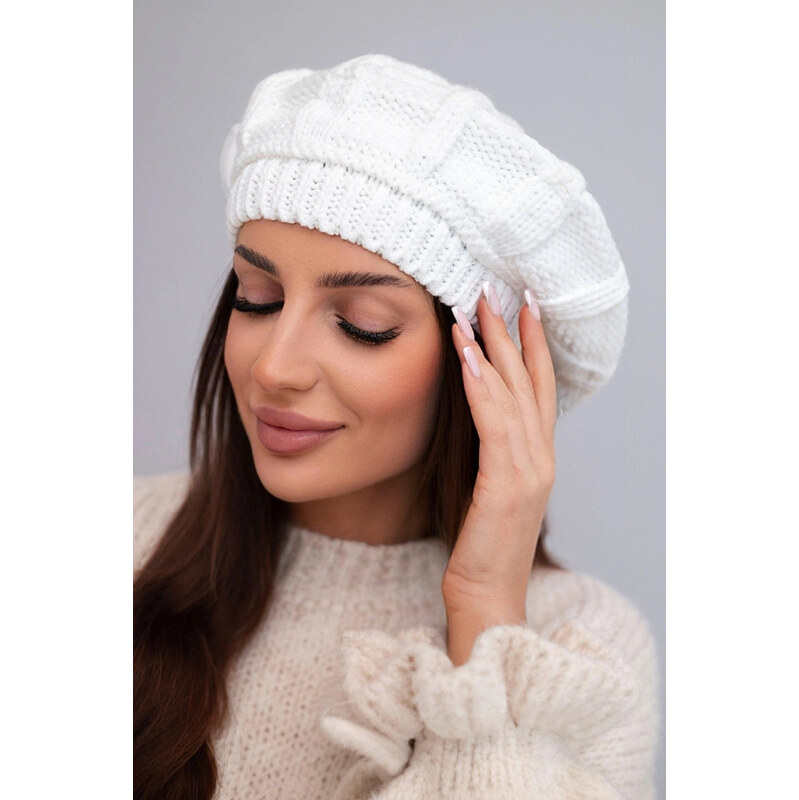 K-Fashion Dámská zimní vlněná čepice beret K414 bílá 113557191