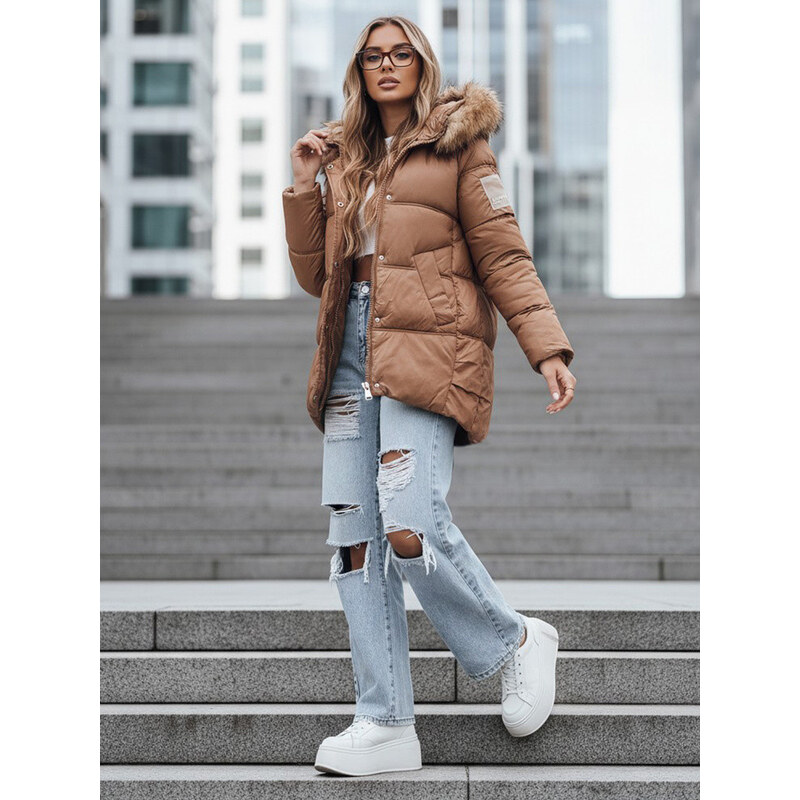 Dámská zimní prošívaná bunda s kapucí FashionStreet camel TY5508 113557512
