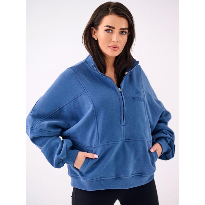 Dámská mikina s stojáčkem Oversize Modrá Natural Side Track Zip